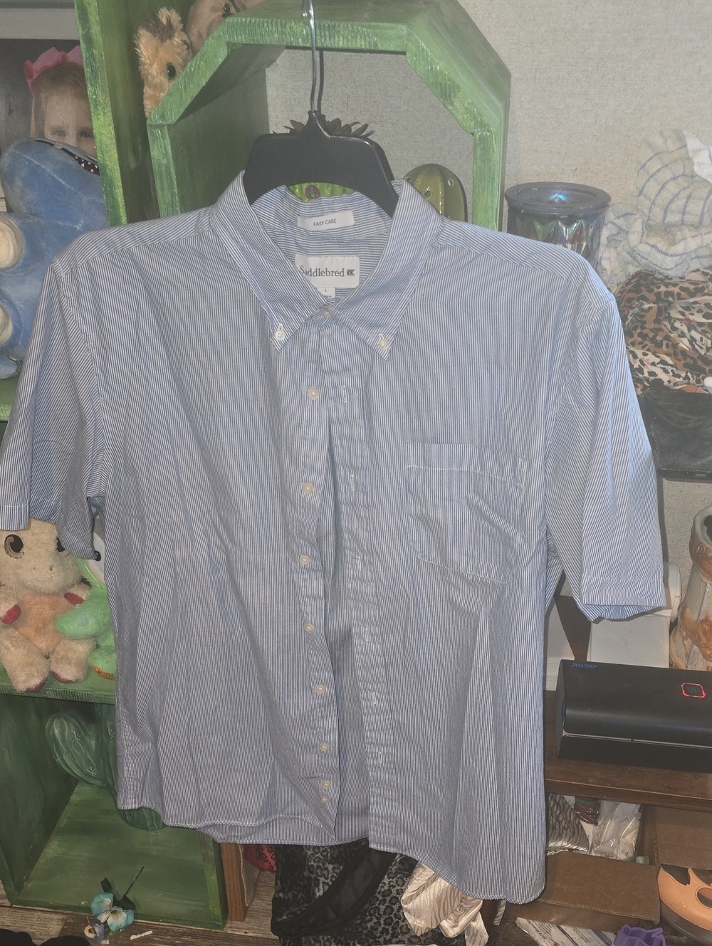 Saddlebred Men's Light Blue Pinstripe Short Sleeve Button-Down Shirt
